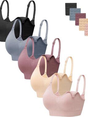 Women Maternity Bras 5 Pack Nursing Bras for Breastfeeding Seamless Pregnancy Sl
